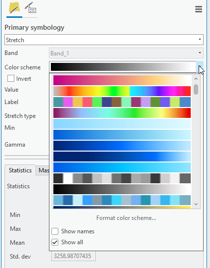 Image showing a screenshot of raster color schemes.
