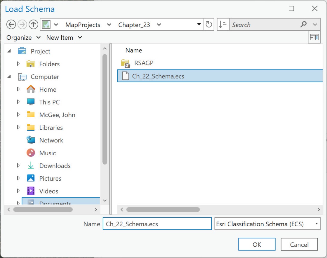 Screenshot of Loading a schema file (.ecs) for classification.