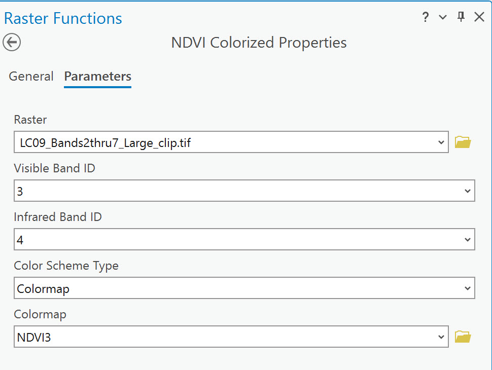 Screenshot of NDVI colorized properties.