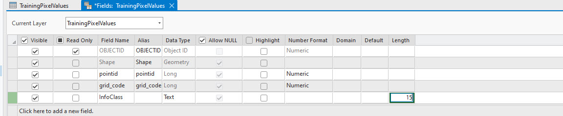 Screenshot of adding the length and data type.