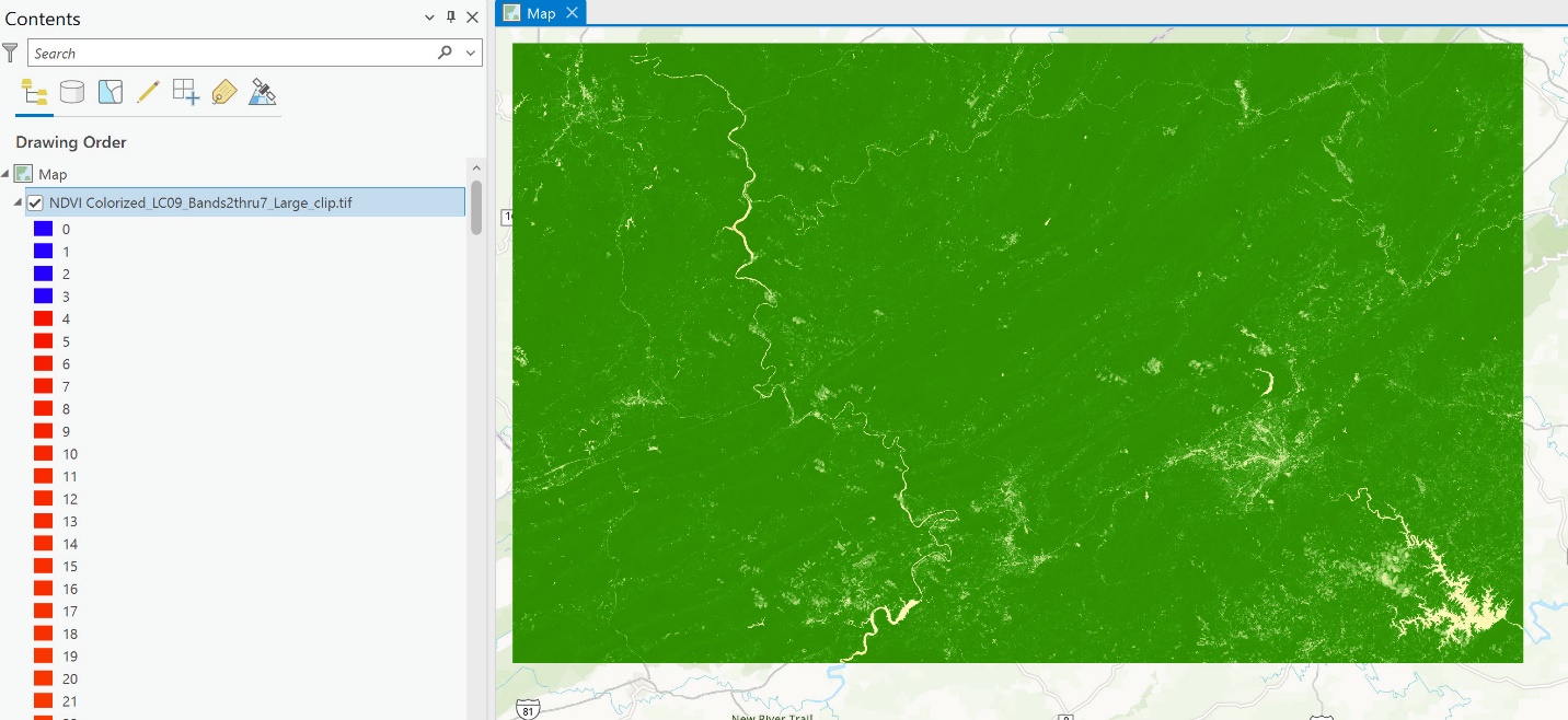 Screenshot of NDVI class values.