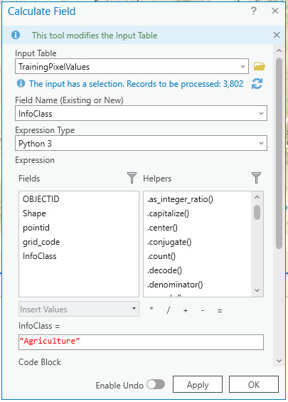 Screenshot of calculating a field.