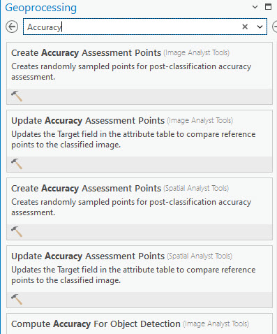 Screenshot of searching for Accuracy Assessment tool.