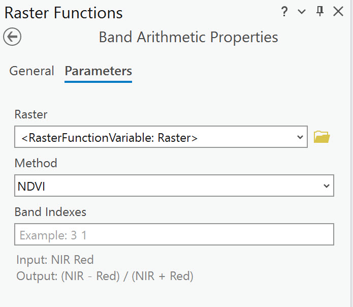 Screenshot of band artithmetic properties.