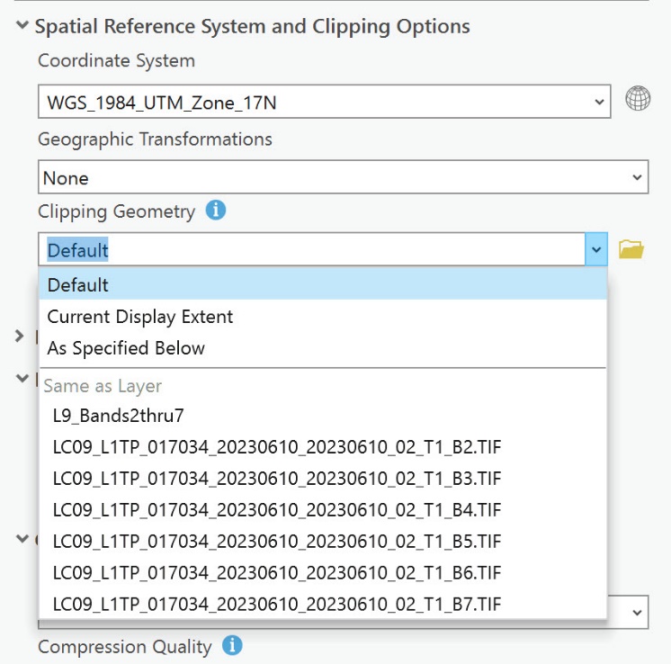Screenshot of clipping options.