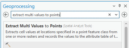 Screenshot of the extract multi values to points tool.