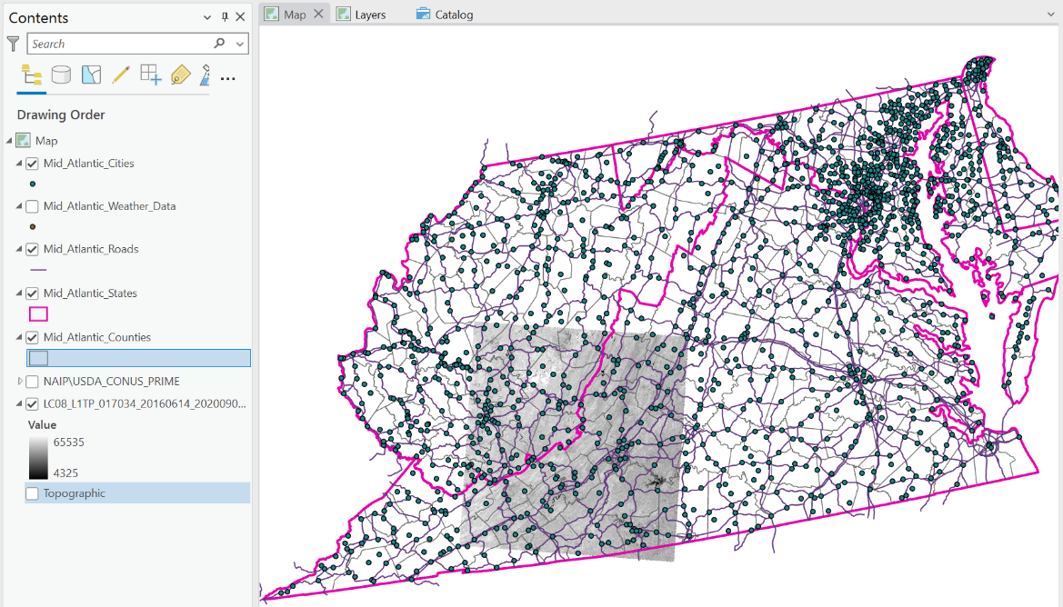 Image showing a screenshot of grayscale default setting for Landsat 8 Band 5.