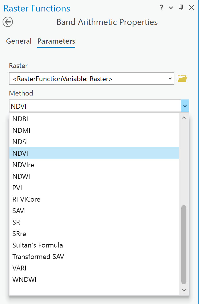 Screenshot of band artithmetic properties.