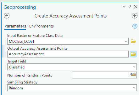 Screenshot of the Accuracy Assessment Points tool.
