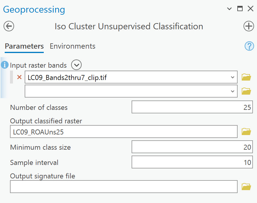 Screenshot of ISO Cluster Unsupervised Classification.