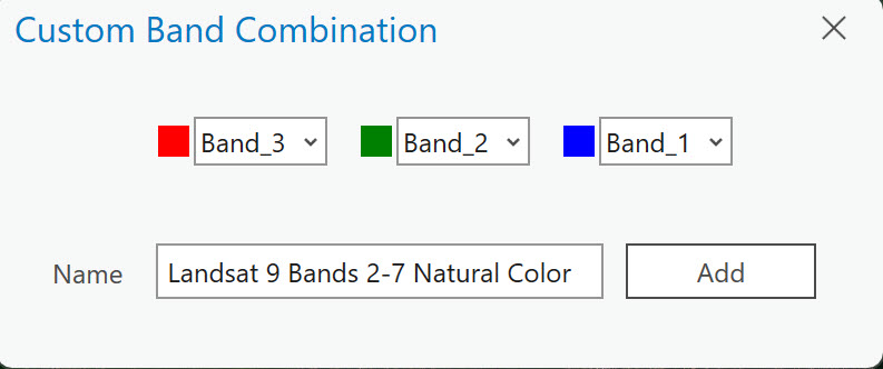 Screenshot of the Custom Band Combination option.