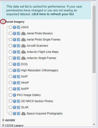 Screenshot of data sets: aerial imagery.