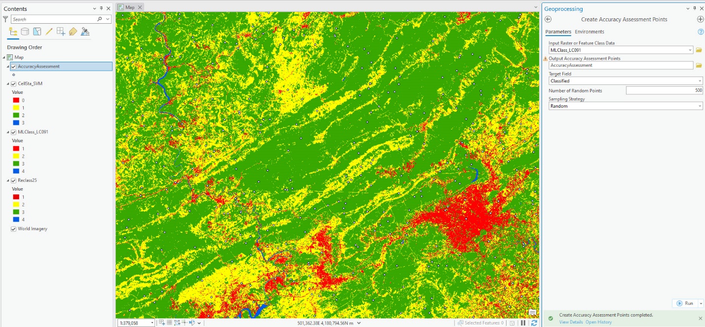 Screenshot of results from the Accuracy Assessment Points tool.