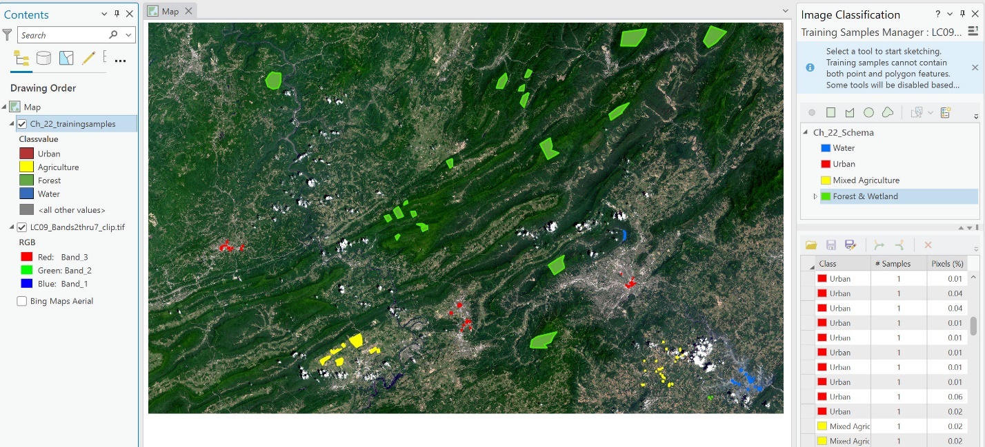 Screenshot of map display showing the symbolization of samples.