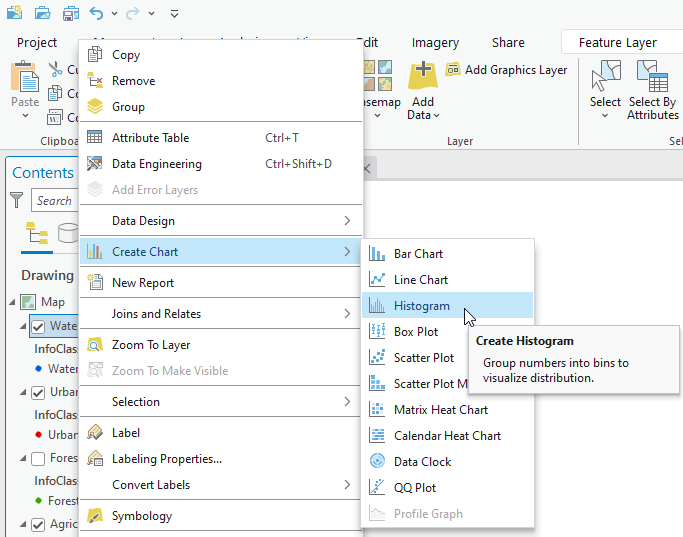 Screenshot showing how to create a histogram.