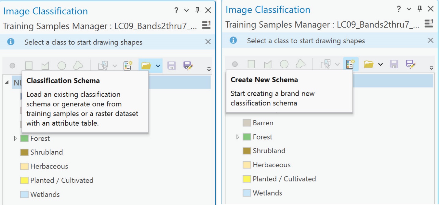 Screenshot of accessing training sample schema tool options.