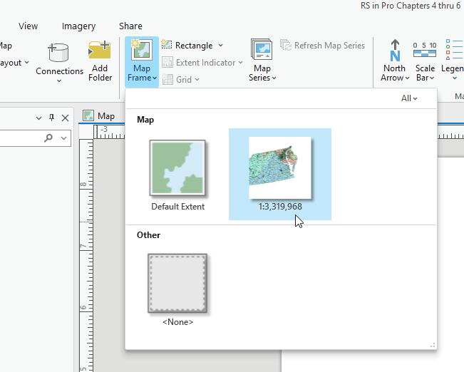 Image showing a screenshot of selecting a map frame.