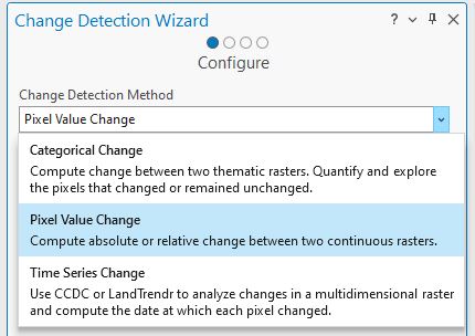 Screenshot of the Change Detection Wizard pane: Exploring options.
