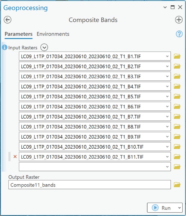 Screenshot of entering bands in sequential order.
