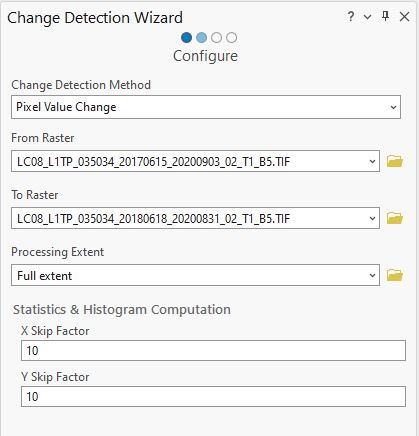 Screenshot of configuring the Change Detection Wizard.