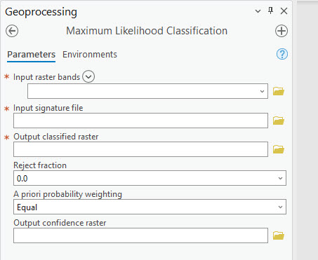 Screenshot of the Maximum Likelihood Classification tool.