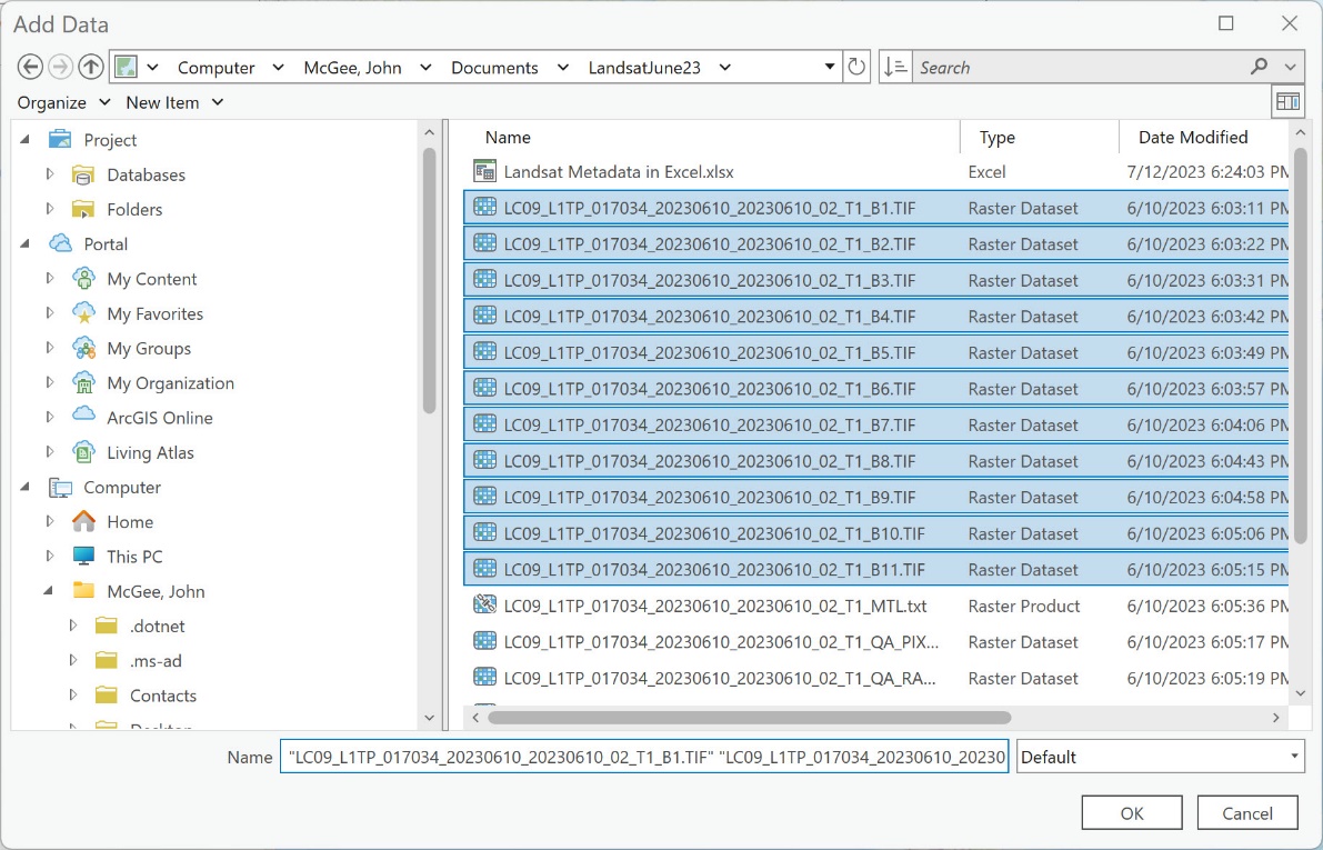 Screenshot of adding the eleven TIF files.