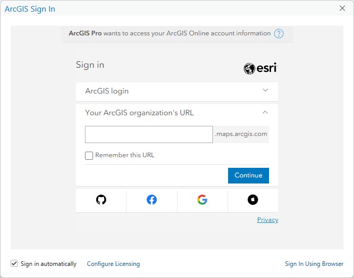 Figure 1.1 ArcGIS Sign In