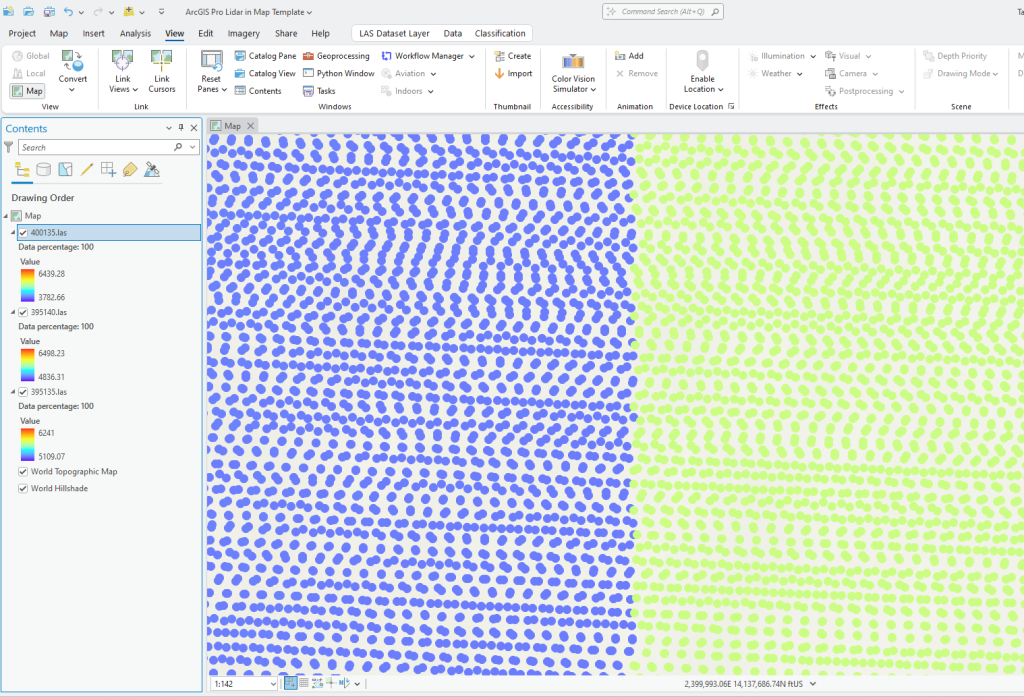 Figure 10.18 Zooming into the Boundary between two las Files