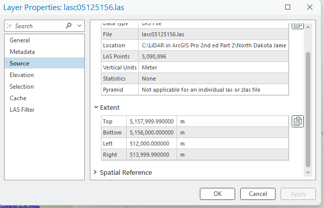 Figure 11.14 Extent properties in the Source menu