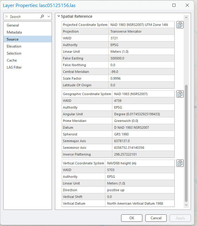 Figure 11.15 Spatial Reference expanded to show its information