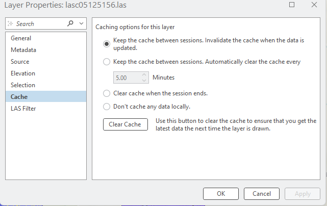 Figure 11.18 Cache menu in Layer Properties