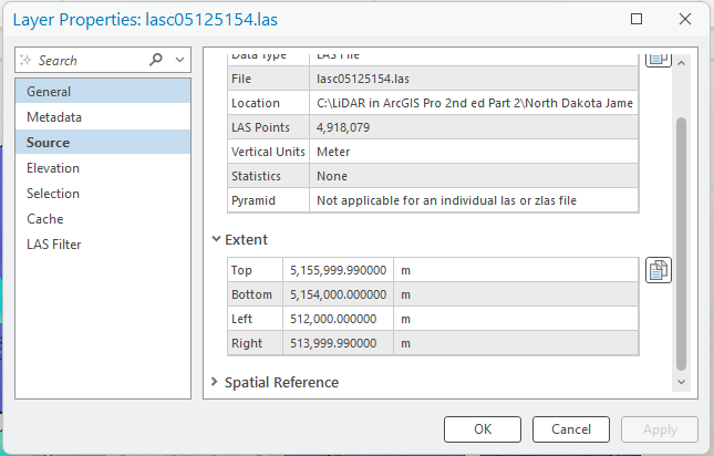 Figure 11.21 Extent Data for lasc05125154
