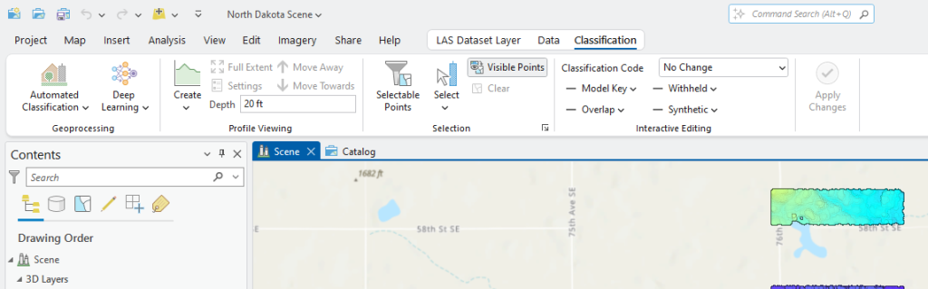 Classification tab with tools for classifying the individual points in the point cloud