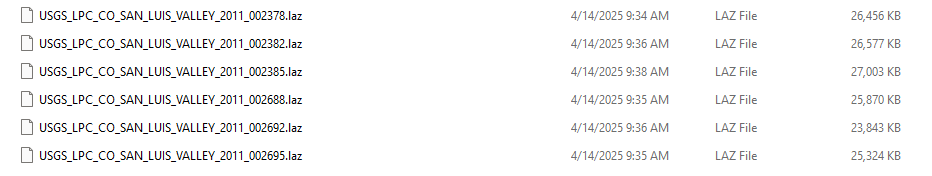 Figure 13.41 San Luis Valley Colorado LAZ Files from The National Map