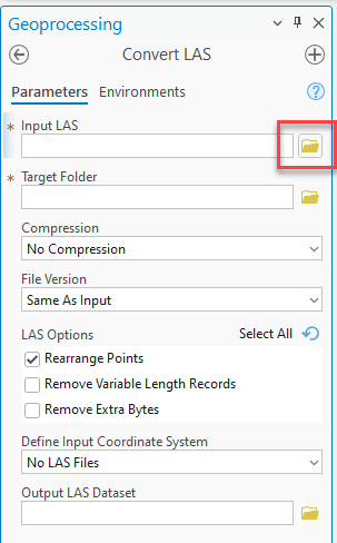 Figure 13.43 Convert LAS Geoprocessing Tool