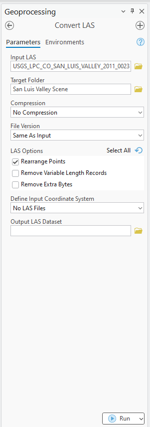 Figure 13.44 Convert LAS Tool with Completed Information