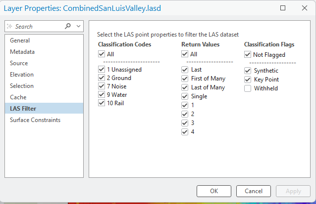 Figure 13.49 LAS Filter Tab Under Properties