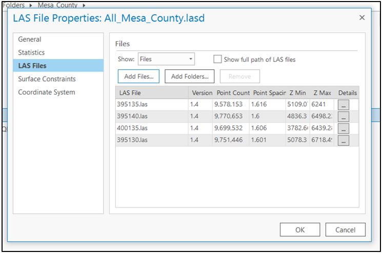 The .lasd dataset showing four tiles