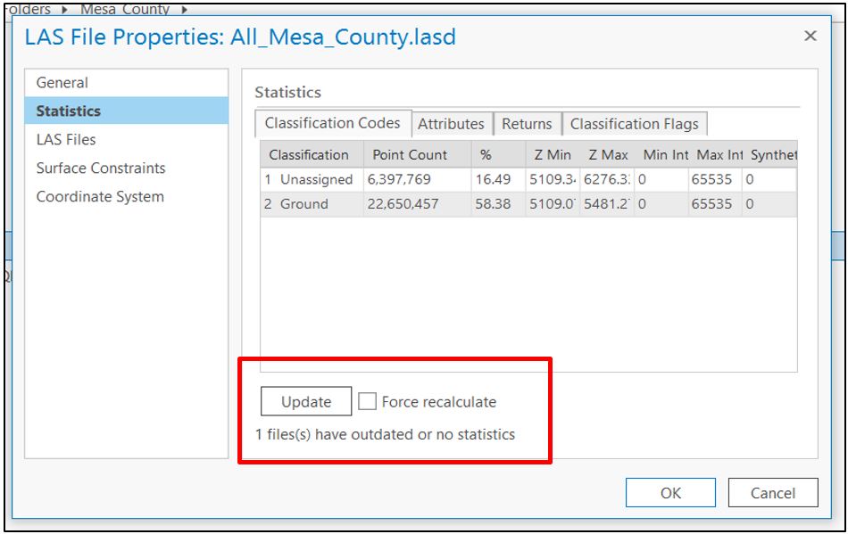 Update button under the Statistics option