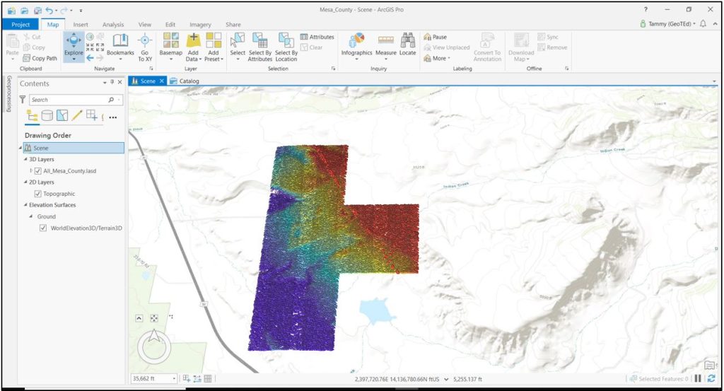 The .lasd with the additional tile zoomed in to show points