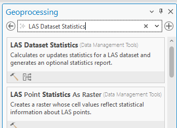 Figure 14.25 LAS Dataset Statistics Tool Search