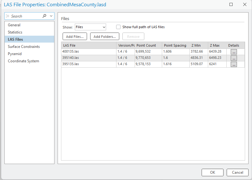 Figure 14.7 LAS Files Tab under Properties