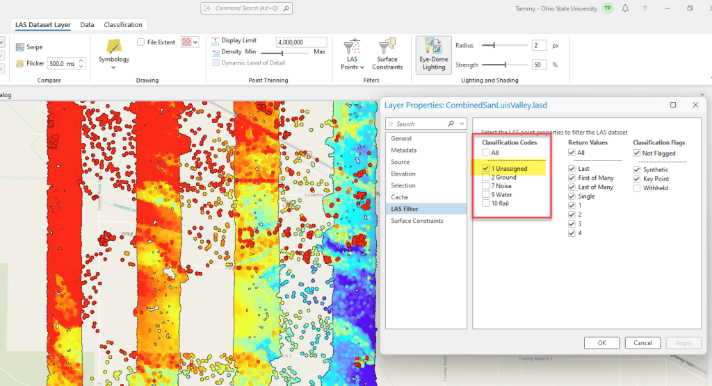 Figure 15.29 Properties > LAS Filter for San Luis Valley