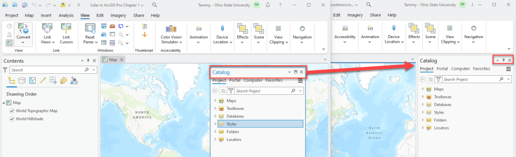 Figure 2.3. Moving the Catalog pane