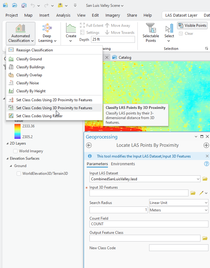 Figure 20.35 Set Class Codes Using 3D Proximity to Features