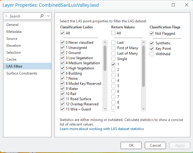Figure 22.16 Setting LAS Filters to 1st Returns