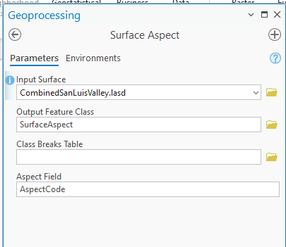 Figure 22.28 Surface Raster Tool Inputs