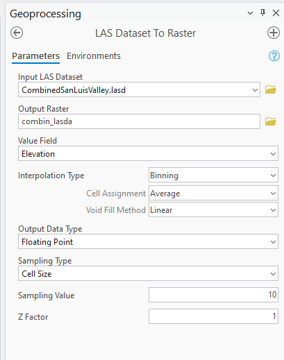 Figure 22.4 Completing the LAS Dataset to Raster Tool