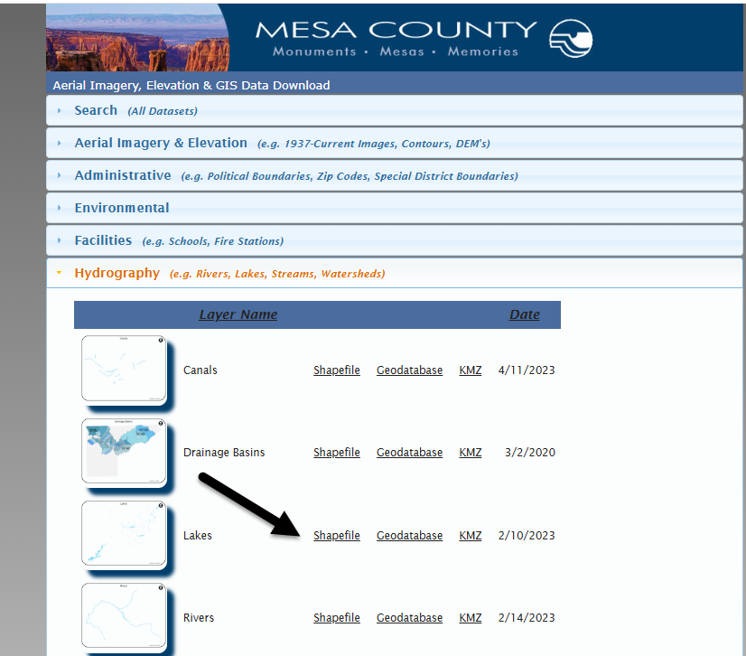 Figure 23.2 Downloading Lakes for Mesa County, Colorado