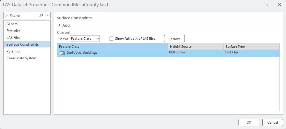 Figure 23.27 Removing a Feature Class from Surface Constraints